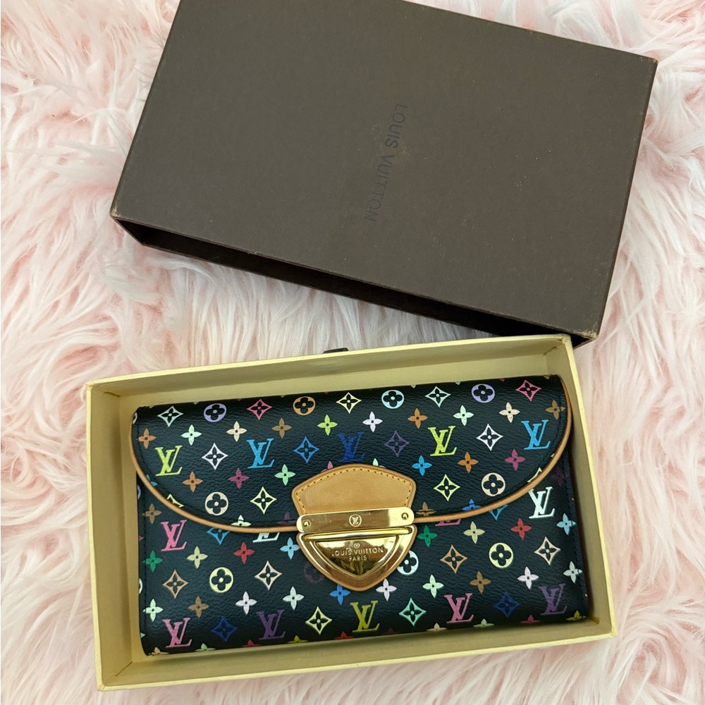 Louis Vuitton Portefeuille Eugenie Multicolor Trifold Long Wallet Black Pink